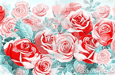 Painting colorful bunch of roses in the garden Stock Photo