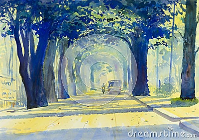 Painting colorful of Tunnel of Trees in countryside and emotion Stock Photo