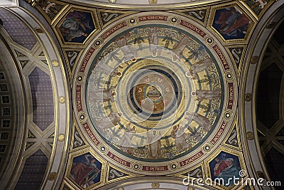 The painting of the cupola represents The Paschal Lamb and the Seven Seals Stock Photo