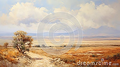 Detailed Painting Of A Dirt Road In An Open Field Stock Photo