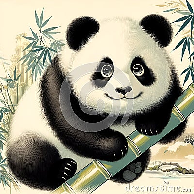 A painting of bamboo panda. Bamboo panda illustration. Cartoon Illustration