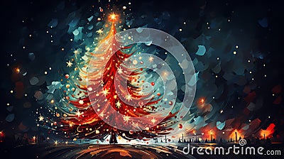 Holiday Greetings - A Painting Of A Christmas Tree Stock Photo