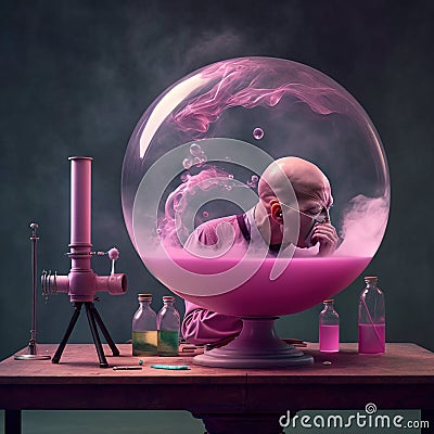 Scientist in a Pink Sphere Stock Photo