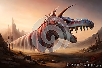 Fantasy evil dragon portrait. Surreal artwork of danger dragon from medieval mythology Stock Photo