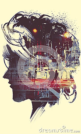 Painting of double exposure concept Stock Photo