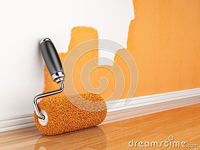 Painting of an empty wall. Renovation home Cartoon Illustration