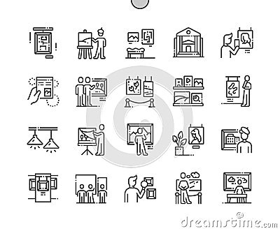 Painting exhibition Well-crafted Pixel Perfect Vector Thin Line Icons Vector Illustration