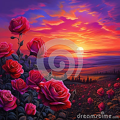 a painting of a field of roses Stock Photo