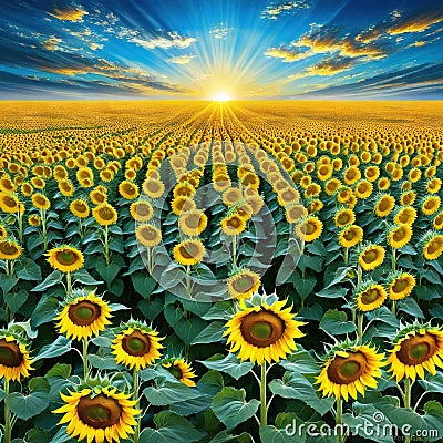 painting of field of sunflowers with a Cartoon Illustration