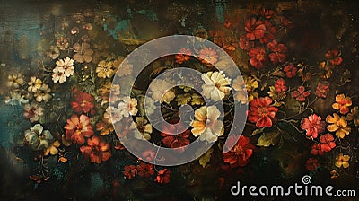 Painting of flowers on dark backdrop Stock Photo
