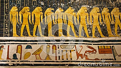 Painting found in the tomb of King Tut in the Valley of the Kings in Luxor, Egypt Stock Photo