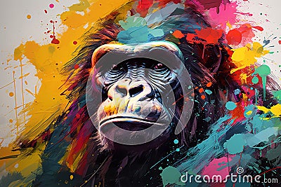 Painting of a gorilla monkey with beautiful bright colors. Wildlife Animals Stock Photo