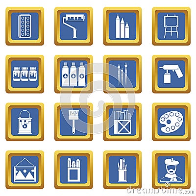 Painting icons set blue Vector Illustration