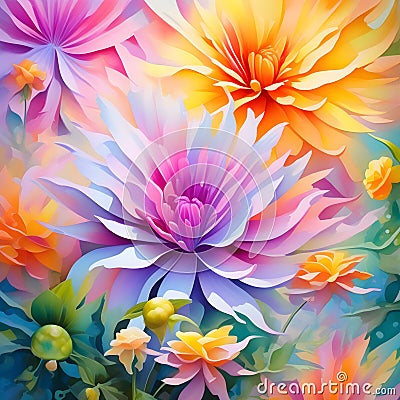 painting image of the majestic,ornate,acrylic,exploding prisms of vibrant dynamic colors of springtime. Stock Photo