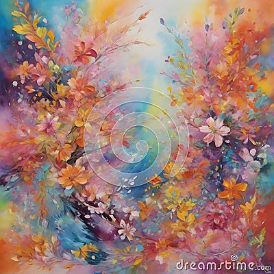 painting image of the majestic,ornate,acrylic,exploding prisms of vibrant dynamic colors of springtime. Stock Photo