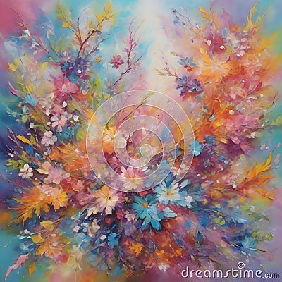 painting image of the majestic,ornate,acrylic,exploding prisms of vibrant dynamic colors of springtime. Stock Photo