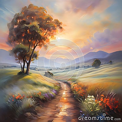 painting images of beautiful impressionist landscape. Stock Photo