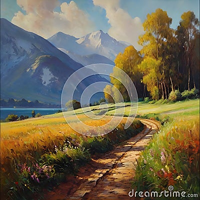 painting images of beautiful impressionist landscape. Stock Photo