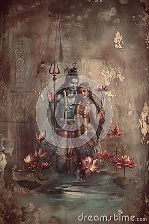 painting of indian god goddess Shiva and Parvati Stock Photo