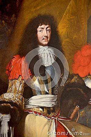 Painting of Louis XIV in Versaille castle. Louis XIV 1638 - 1715 Editorial Stock Photo