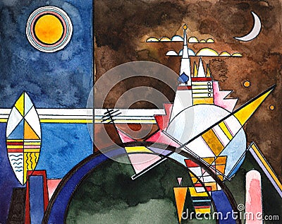 Painting in manner of Vasily Kandinsky Cartoon Illustration