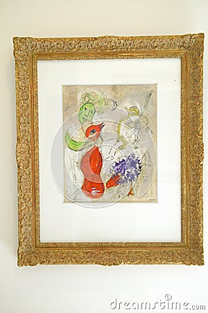 Painting by Marc Chagall in gallery in Saint Paul de Vence, France Editorial Stock Photo