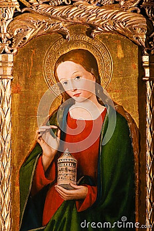 Altarpiece of St Nicolas in Monaco Cathedral - Mary Magdalene Editorial Stock Photo