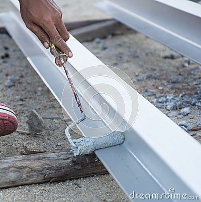 Painting metal steel beam Stock Photo