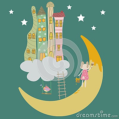 Painting the Moon Vector Illustration