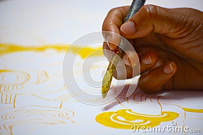 A mural being painted on canvas by an Indian artist Stock Photo
