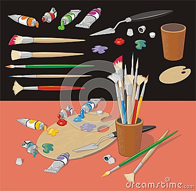 Painting Objects Collection Vector Illustration