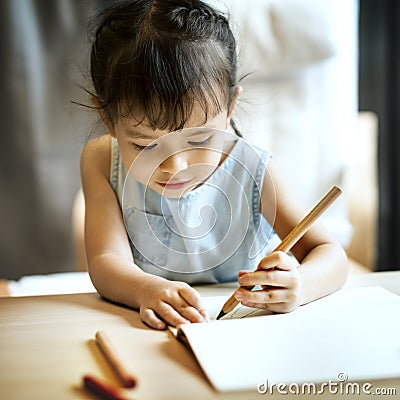 Painting Offspring Activity Casual Girl Imagination Concept Stock Photo