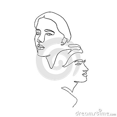 Painting one line young woman or girl portrait face Vector Illustration