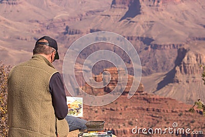 Painting while overlooking the Grand Canyon Editorial Stock Photo