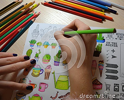 Drawing floral in the hands table background Stock Photo