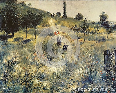 painting by pierre auguste renoir entitled landscape, at the louvre museum in paris Editorial Stock Photo