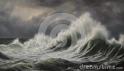 Painting of a Raging Sea and Dark Clouds Stock Photo