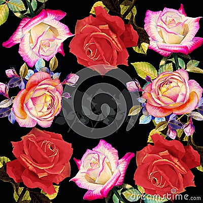 Painting red pink and orange color of roses flowers. Cartoon Illustration