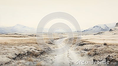 Tundra Road: Poetic Pastoral Scenes In Watercolor Stock Photo