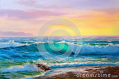 Painting seascape. Sea wave . Cartoon Illustration