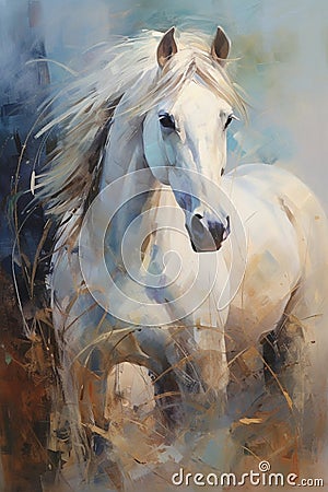 A painting showing a horse's head, in the style of light silver and blue Stock Photo