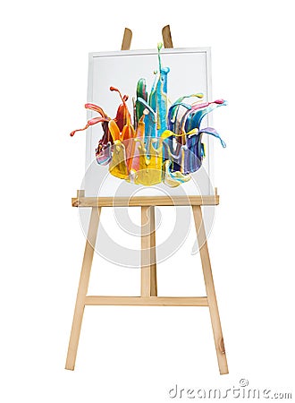 Painting stand wooden easel with color palette Stock Photo