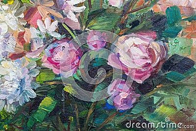 Painting still life oil painting texture, rose impressionism art Stock Photo