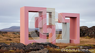 Minimalist Post-and-beam Architecture With Soft Colored Installations In Thingvellir National Park Stock Photo