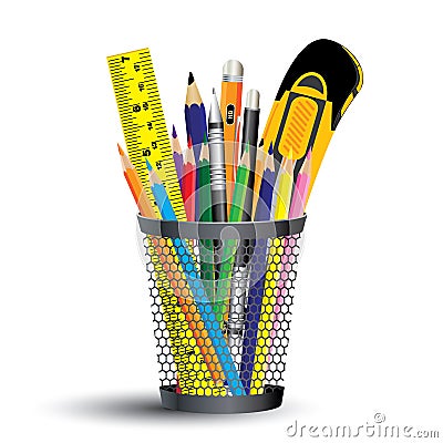 Painting tool in office and school set. Pencil, Ruler and Object tool on white background. Vector Illustration