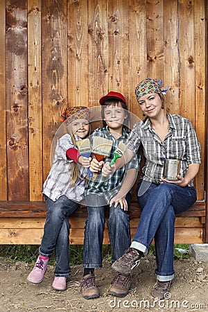 Painting the tool shed Stock Photo