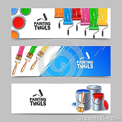 Painting Tools Banners Set Vector Illustration