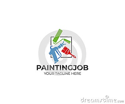 Painting tools logo template. Roller brush and airless spray gun vector design Vector Illustration