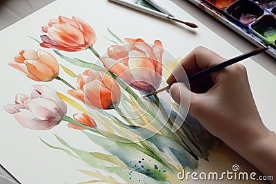 Painting tulips workshop. Generate Ai Stock Photo