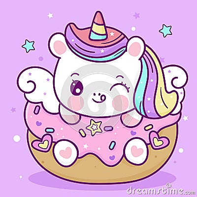 Painting Unicorn flat pegasus pony cartoon with party birthday cupcake animal habitat fairy kawaii illustration Vector Illustration